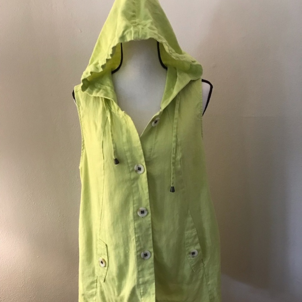 Linen Hooded Button down vest